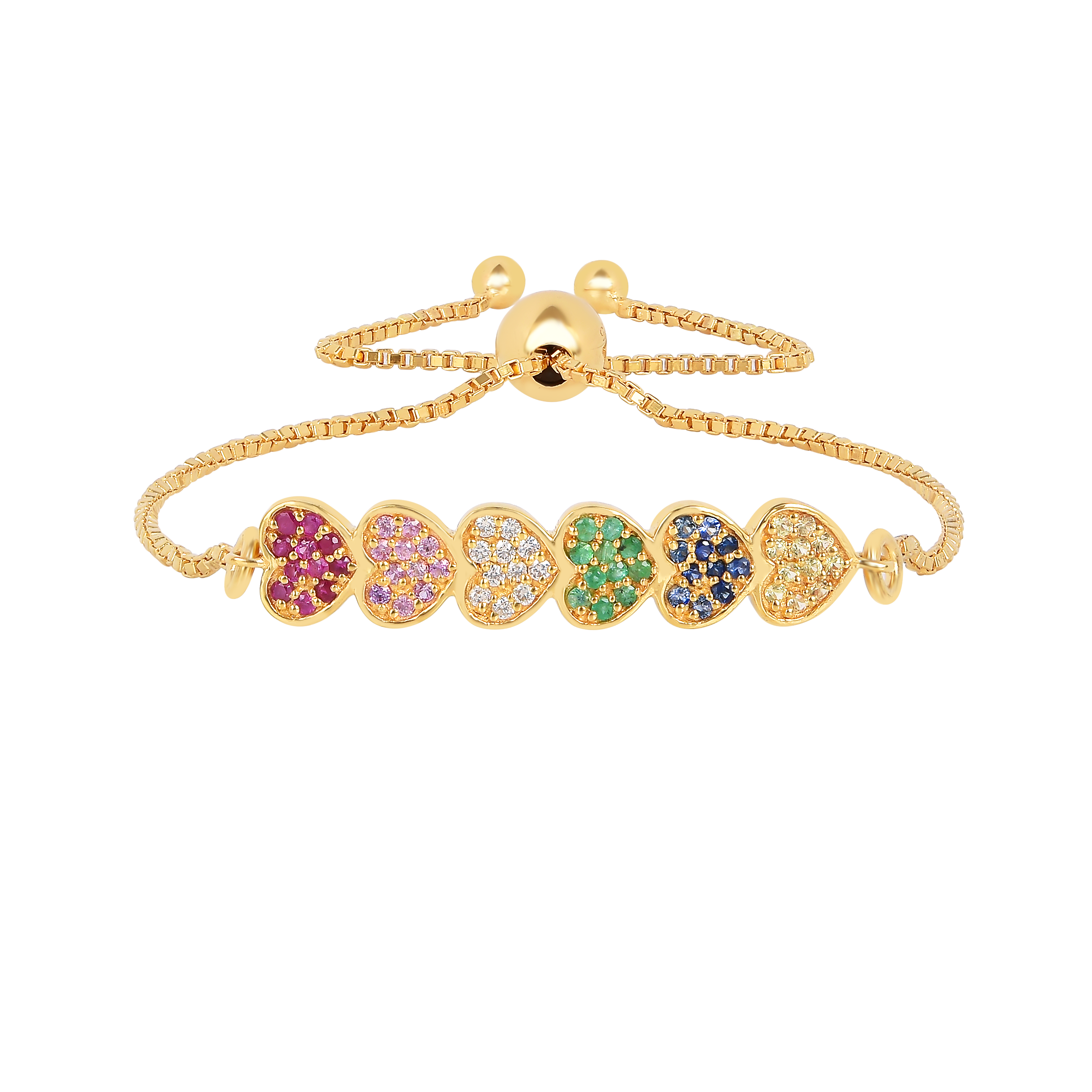 22k Gold Vermeil Diamond and Multi-Gemstone Heart Bolo Bracelet