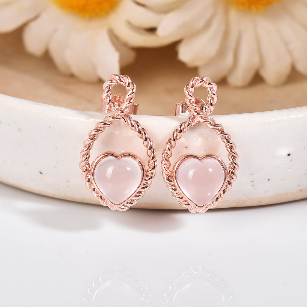 18k Gold Vermeil Rose Quartz Heart Push Post Earrings