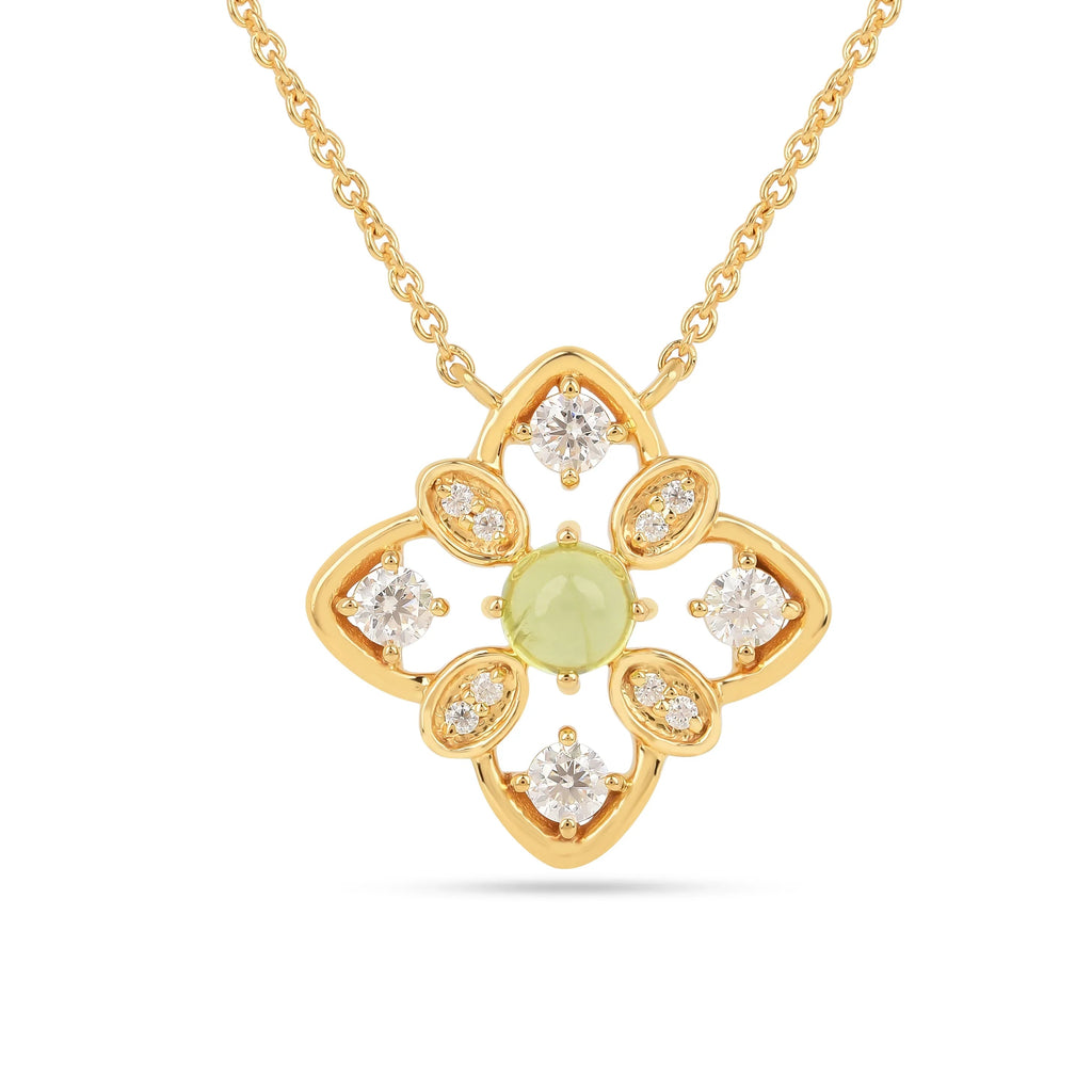 Sterling Silver Peridot Quatrefoil Pendant Necklace Fine Color Jewels