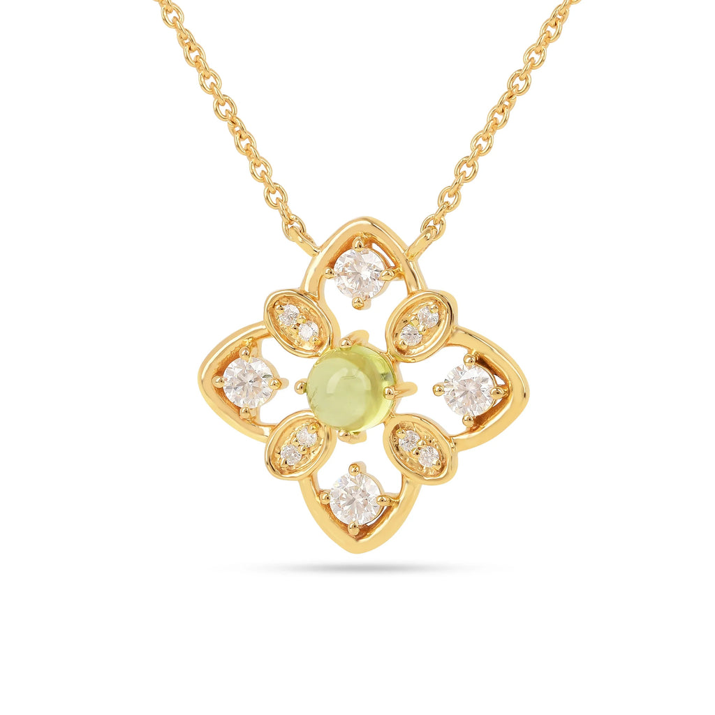 Sterling Silver Peridot Quatrefoil Pendant Necklace Fine Color Jewels