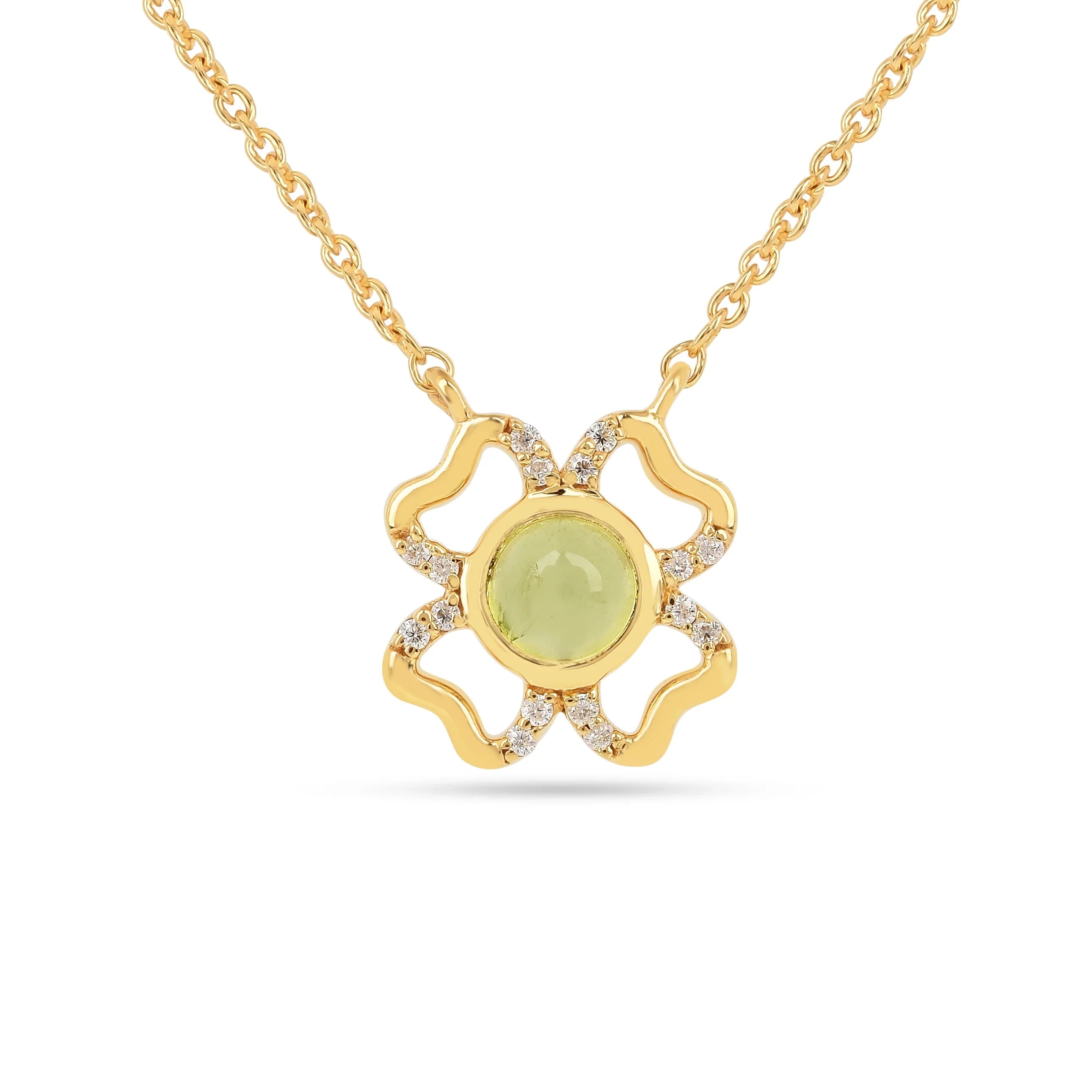 Floral Green Peridot Four Leaf Clover Necklace Fine Color Jewels