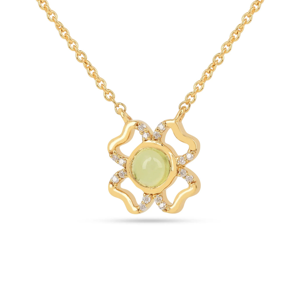 Floral Green Peridot Four Leaf Clover Necklace Fine Color Jewels