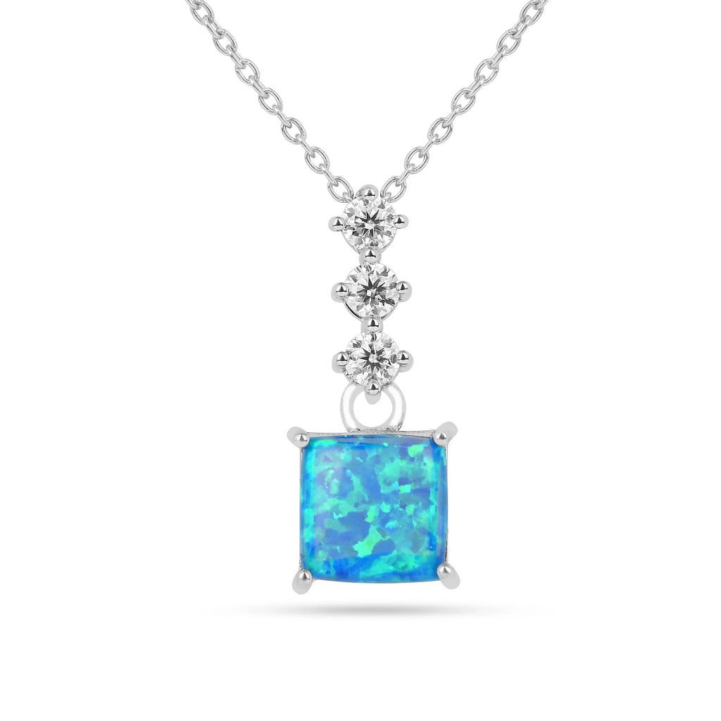Lab Grown Princess Cut Blue Opal Pendant Necklace Fine Color Jewels