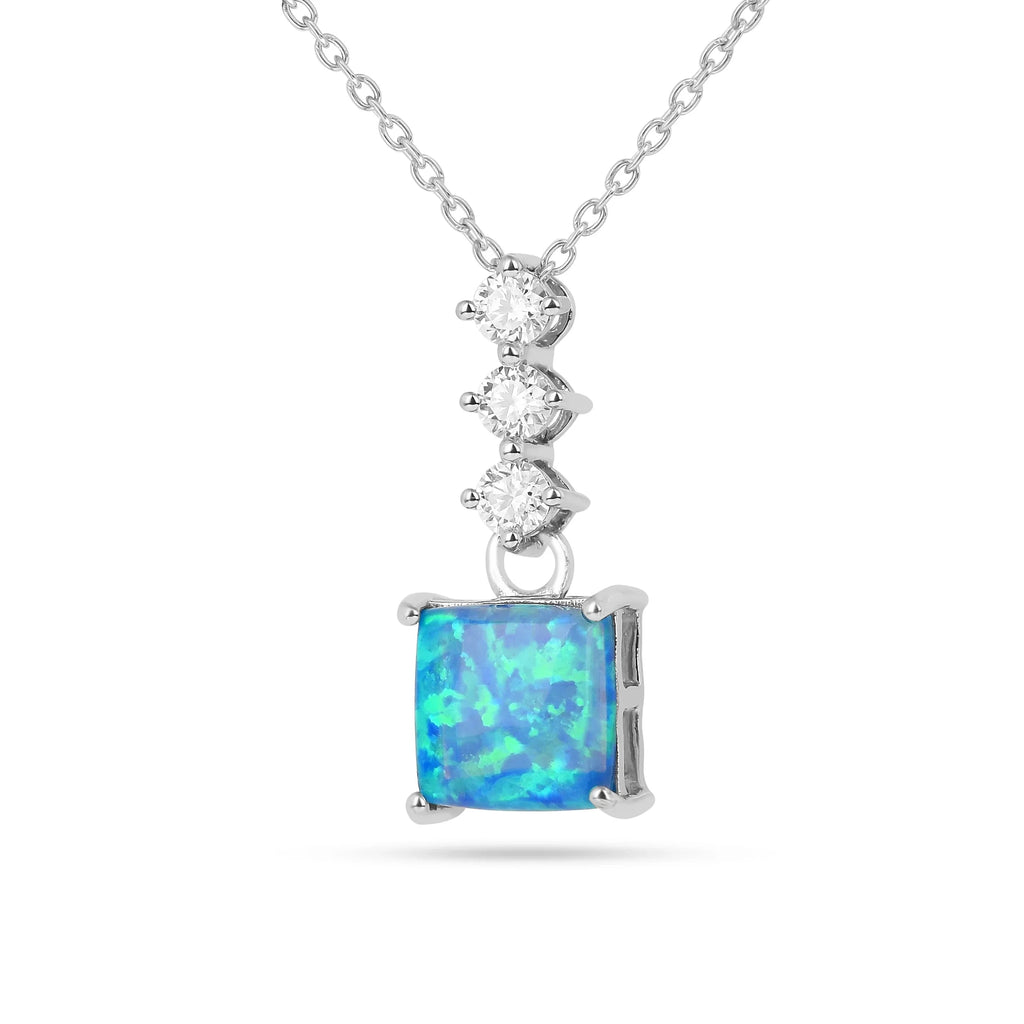 Lab Grown Princess Cut Blue Opal Pendant Necklace Fine Color Jewels