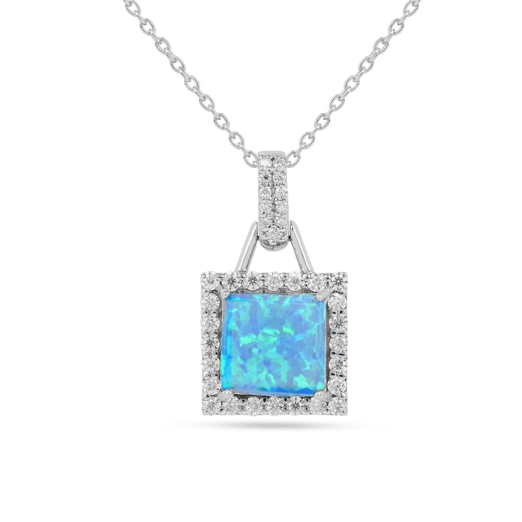 Lab Grown Blue Opal Halo Pendant Necklace Fine Color Jewels