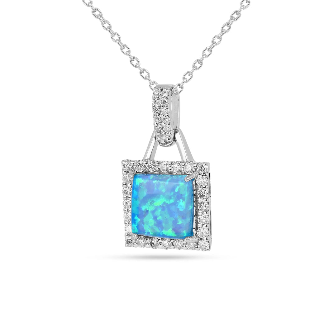 Lab Grown Blue Opal Halo Pendant Necklace Fine Color Jewels