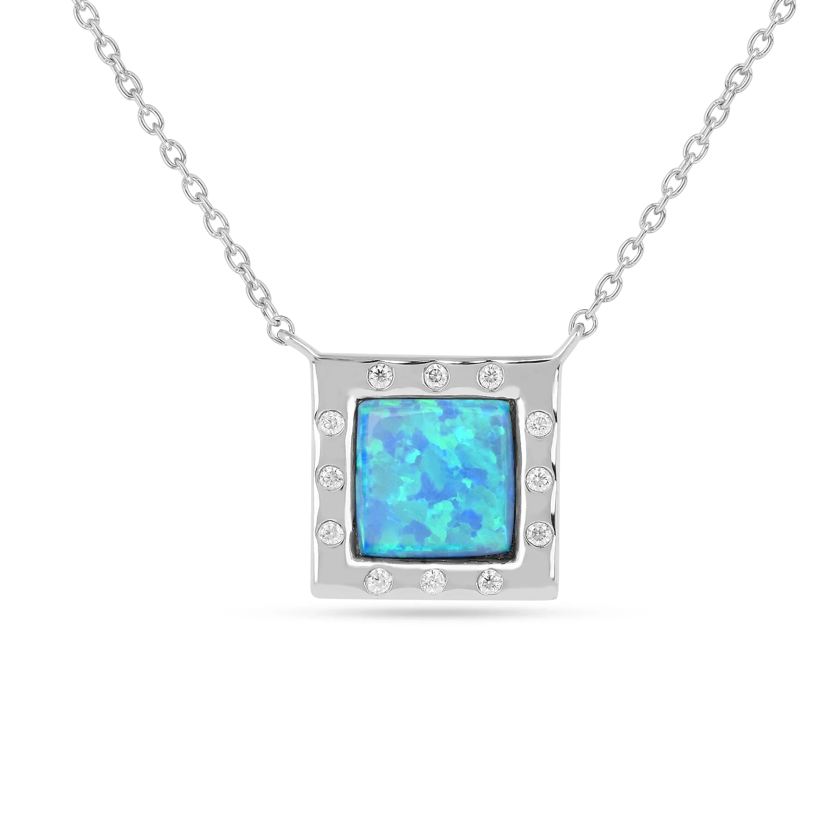 Created Blue Opal Sterling Silver Pendant Necklace Fine Color Jewels
