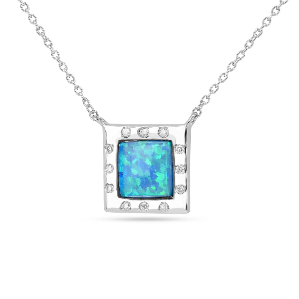Created Blue Opal Sterling Silver Pendant Necklace Fine Color Jewels