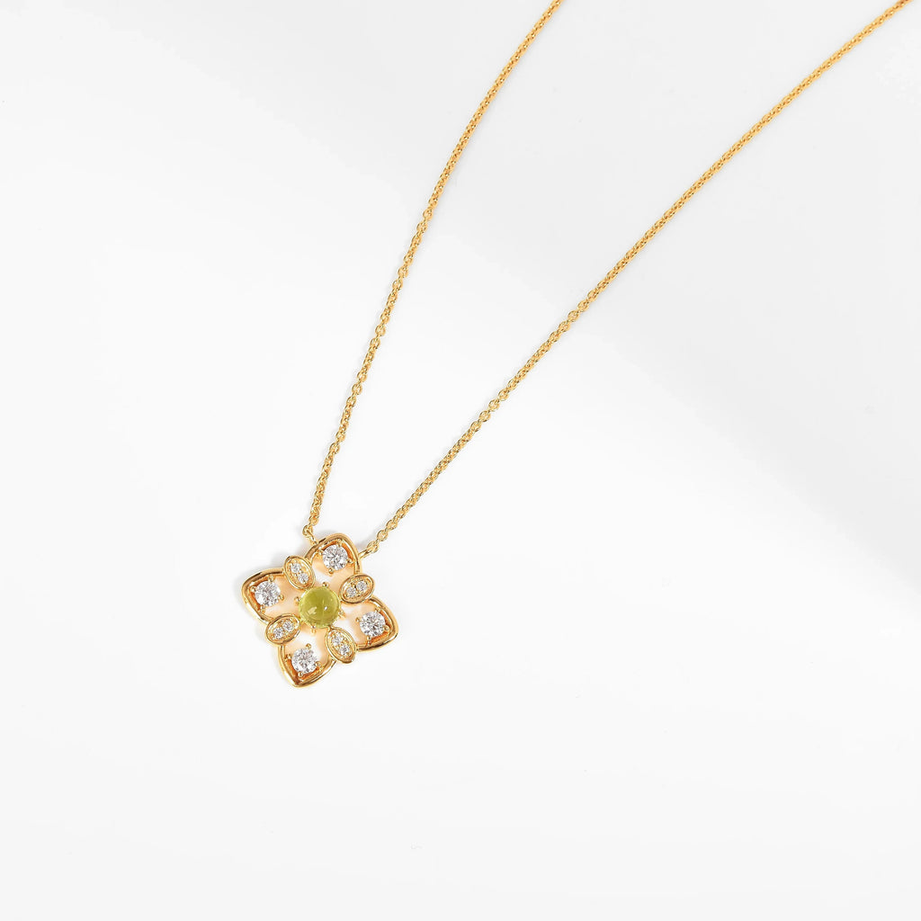 Sterling Silver Peridot Quatrefoil Pendant Necklace Fine Color Jewels