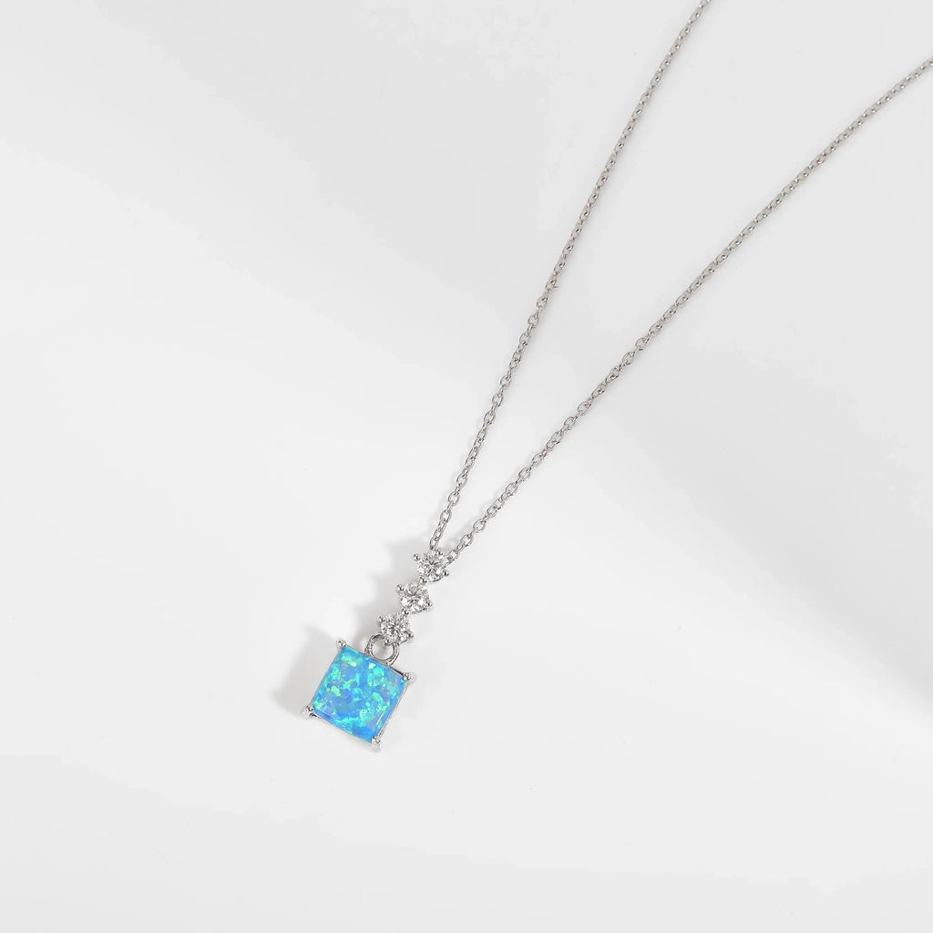 Lab Grown Princess Cut Blue Opal Pendant Necklace Fine Color Jewels