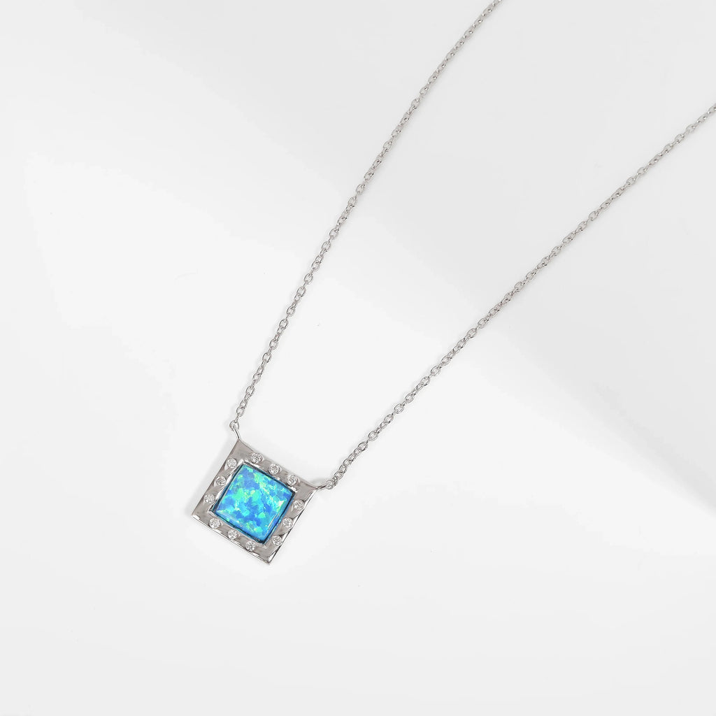 Created Blue Opal Sterling Silver Pendant Necklace Fine Color Jewels