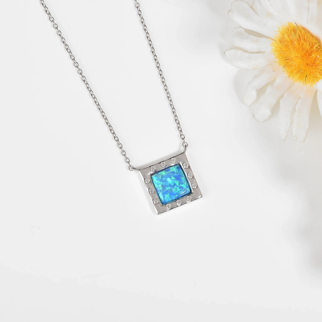 Created Blue Opal Sterling Silver Pendant Necklace Fine Color Jewels