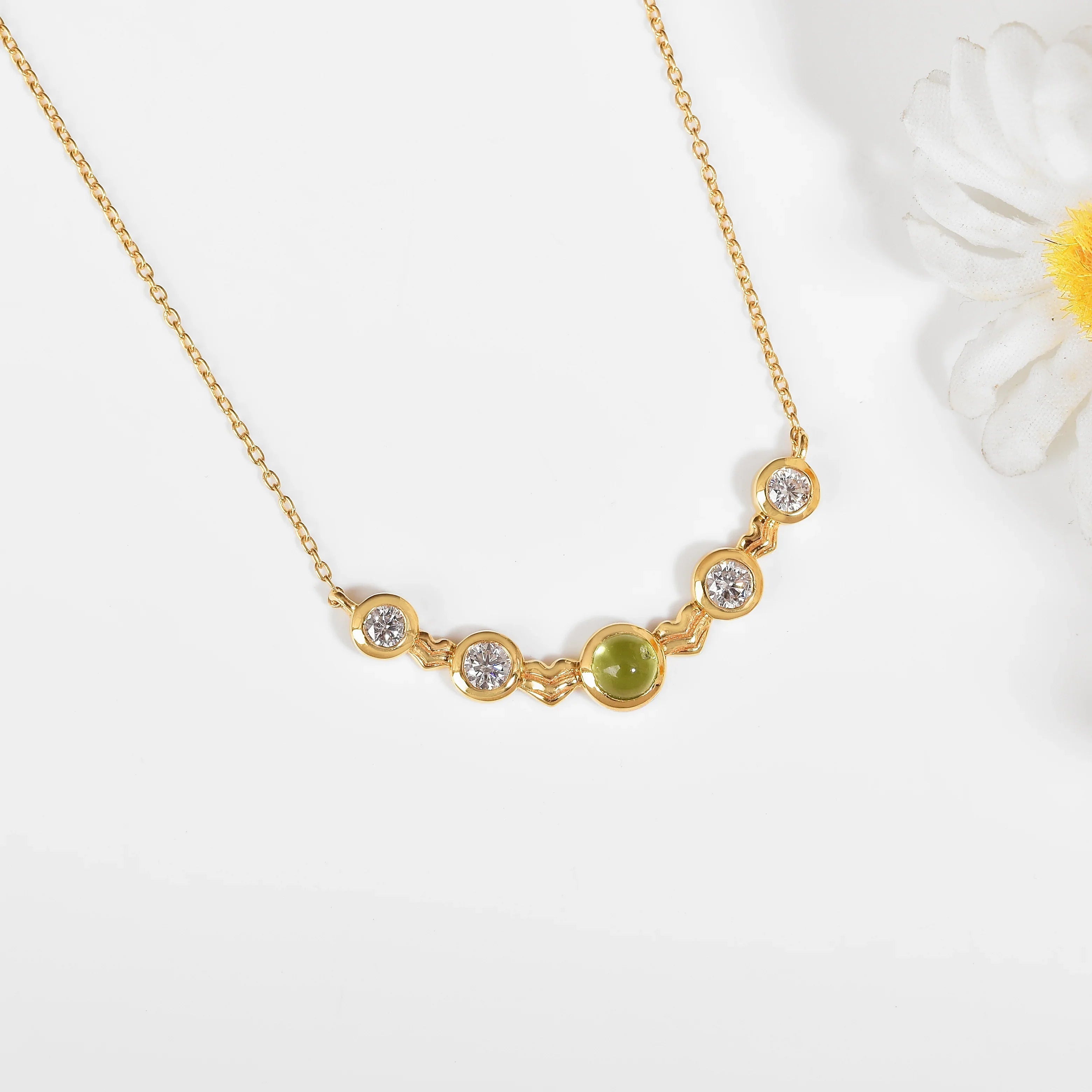Five-Stone Peridot Silver Bar Necklace Fine Color Jewels