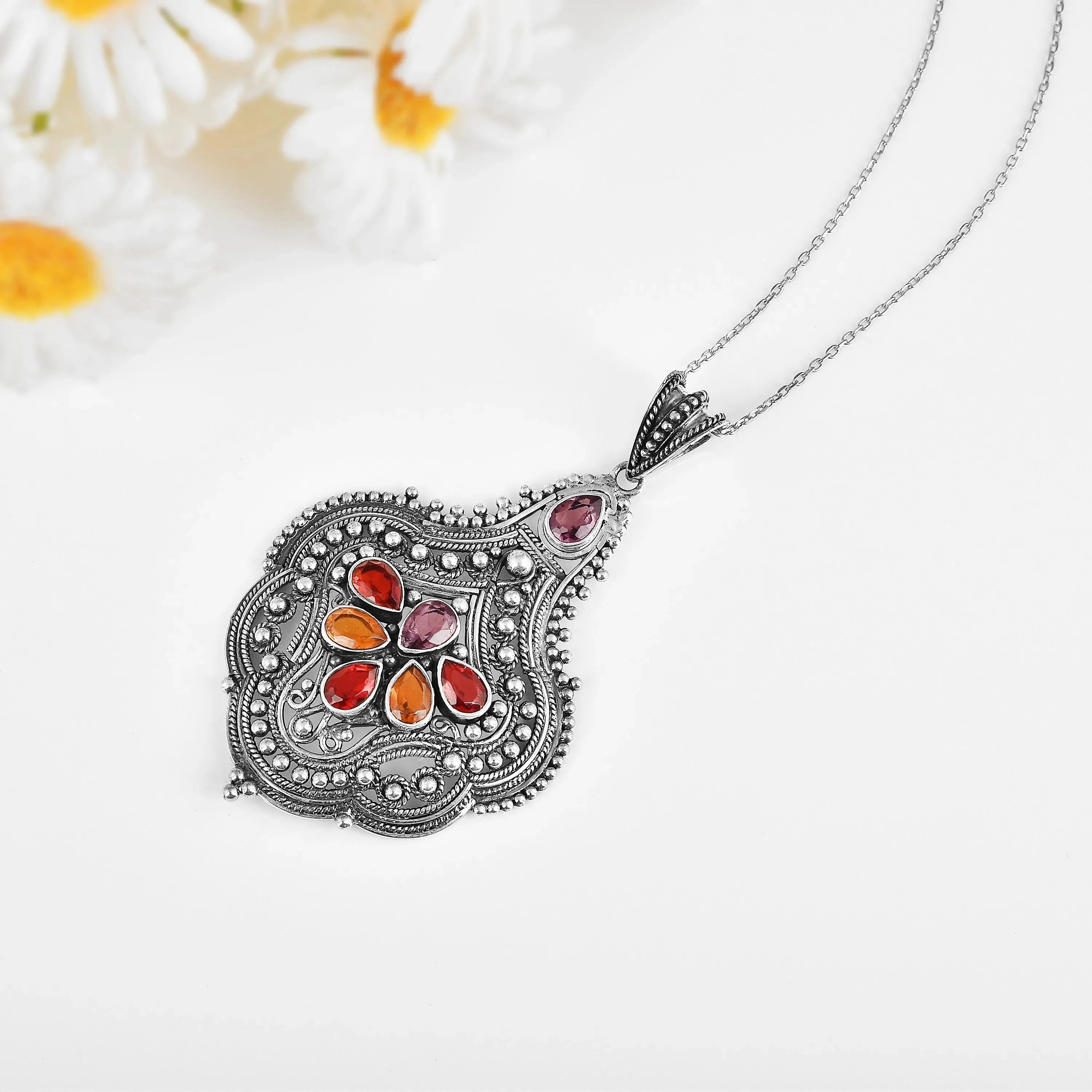 Boho Pendant Oxidised Necklace FineColorJewels 925 Sterling Silver, boho necklace, boho pendant, gemstone pendant, gemstone Pendant necklace, gemstone pendant.Celestial Jewelry, necklaces, pendant, pendant necklace, silver necklace, silver pendant, sterling silver, unique necklace, unique pendant