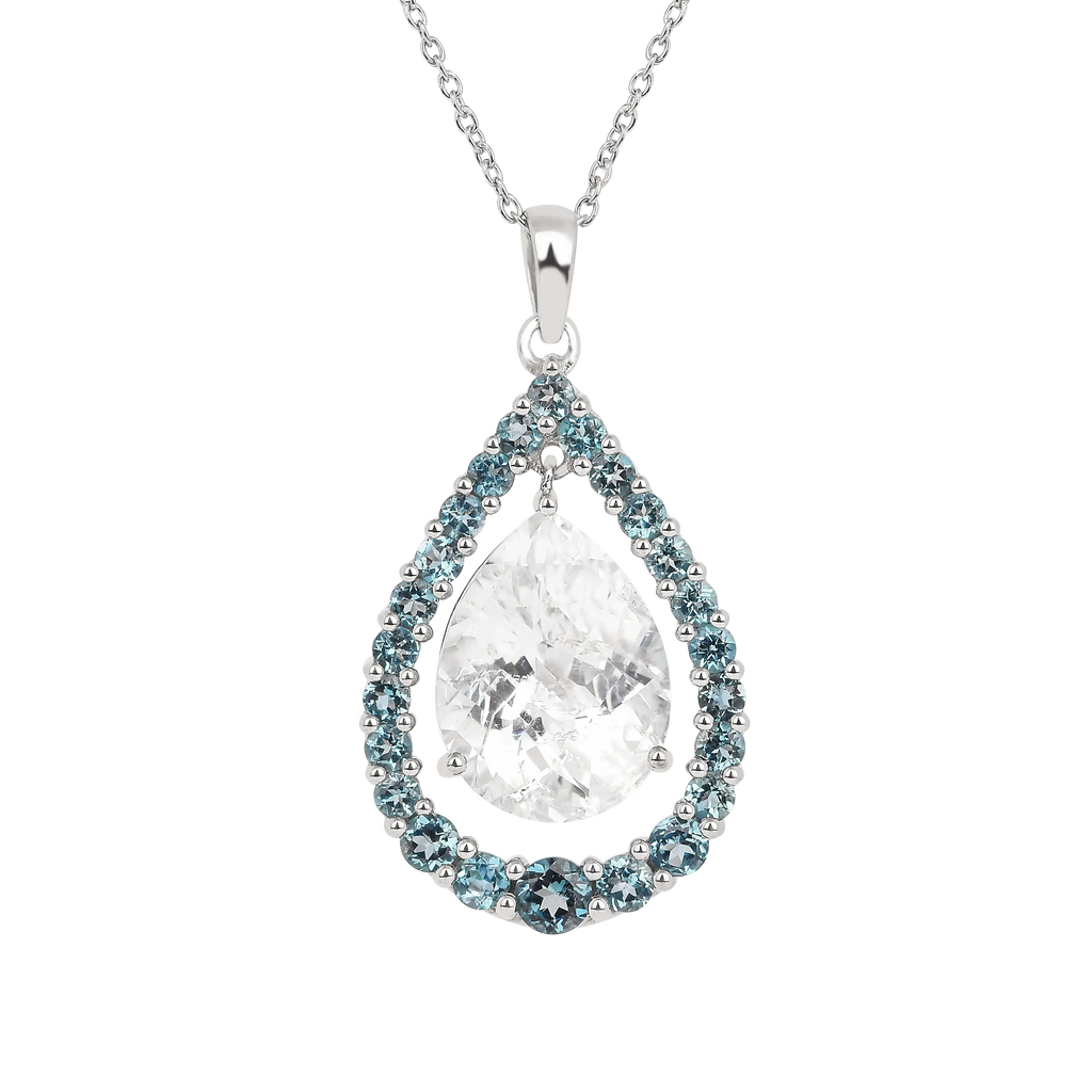 Natural White Topaz Teardrop Blue Topaz Necklace