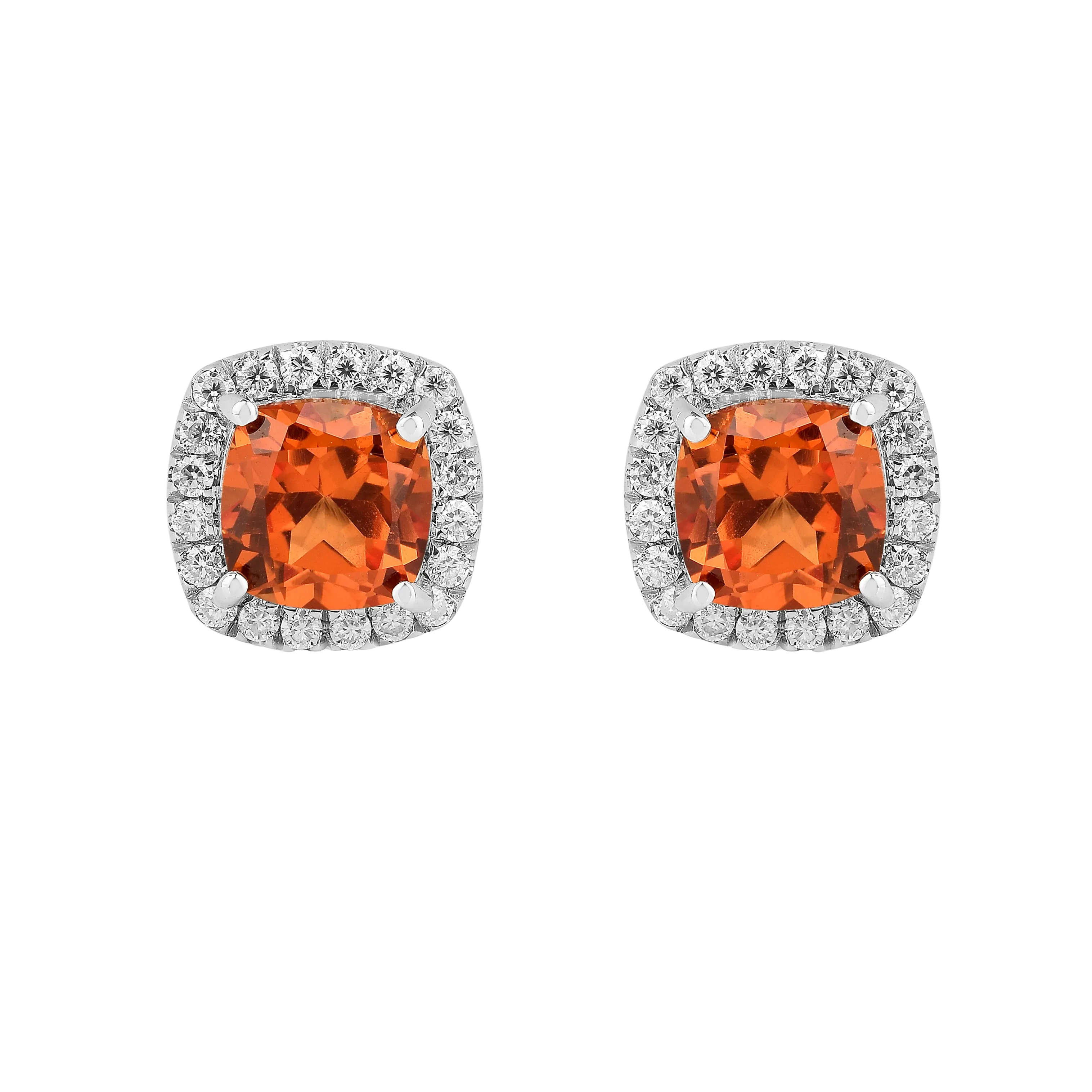 Peach Sapphire Cushion Stud Earrings