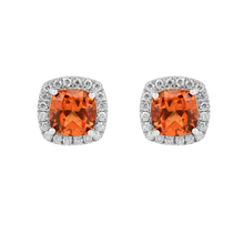Load image into Gallery viewer, Peach Sapphire Cushion Stud Earrings