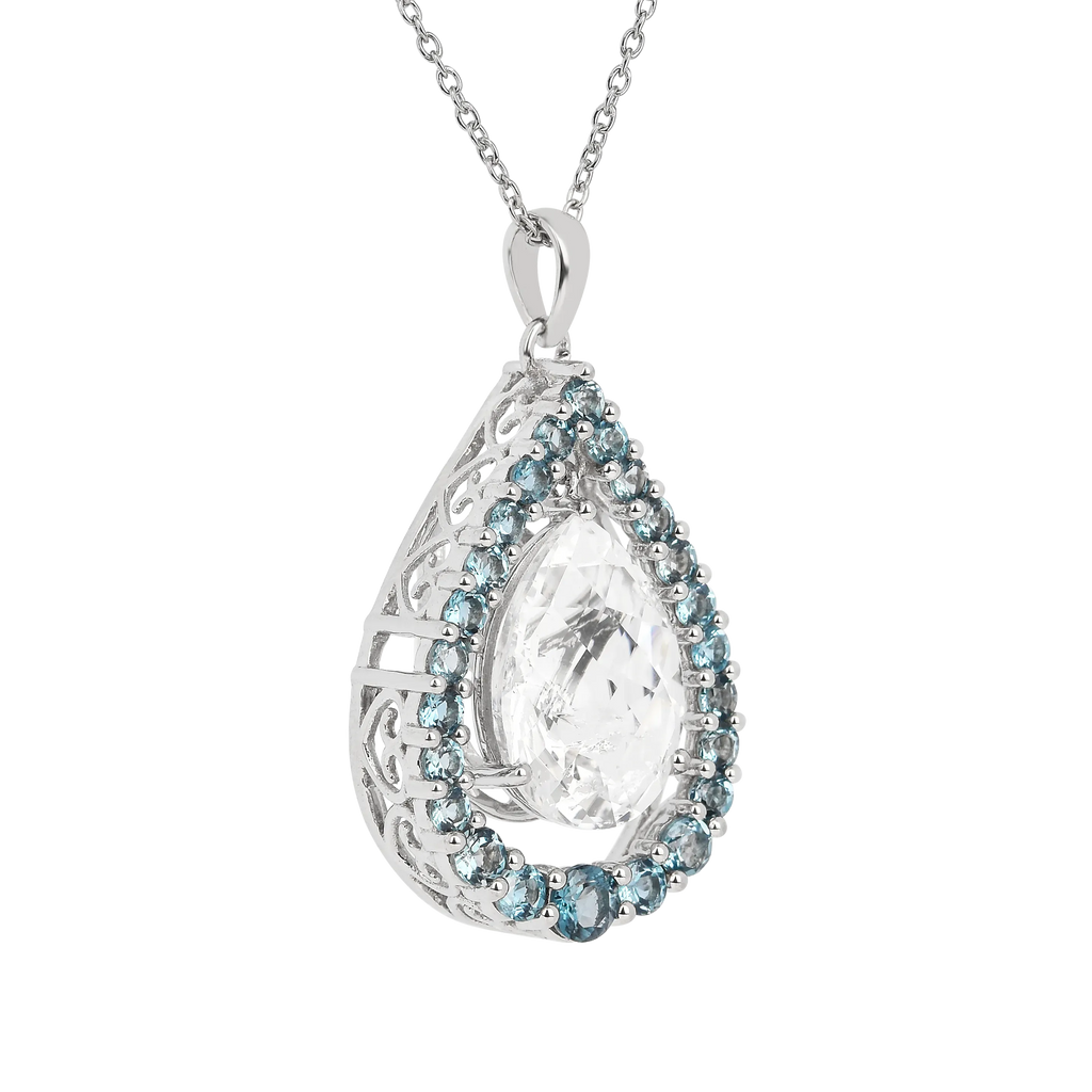Natural White Topaz Teardrop Blue Topaz Necklace
