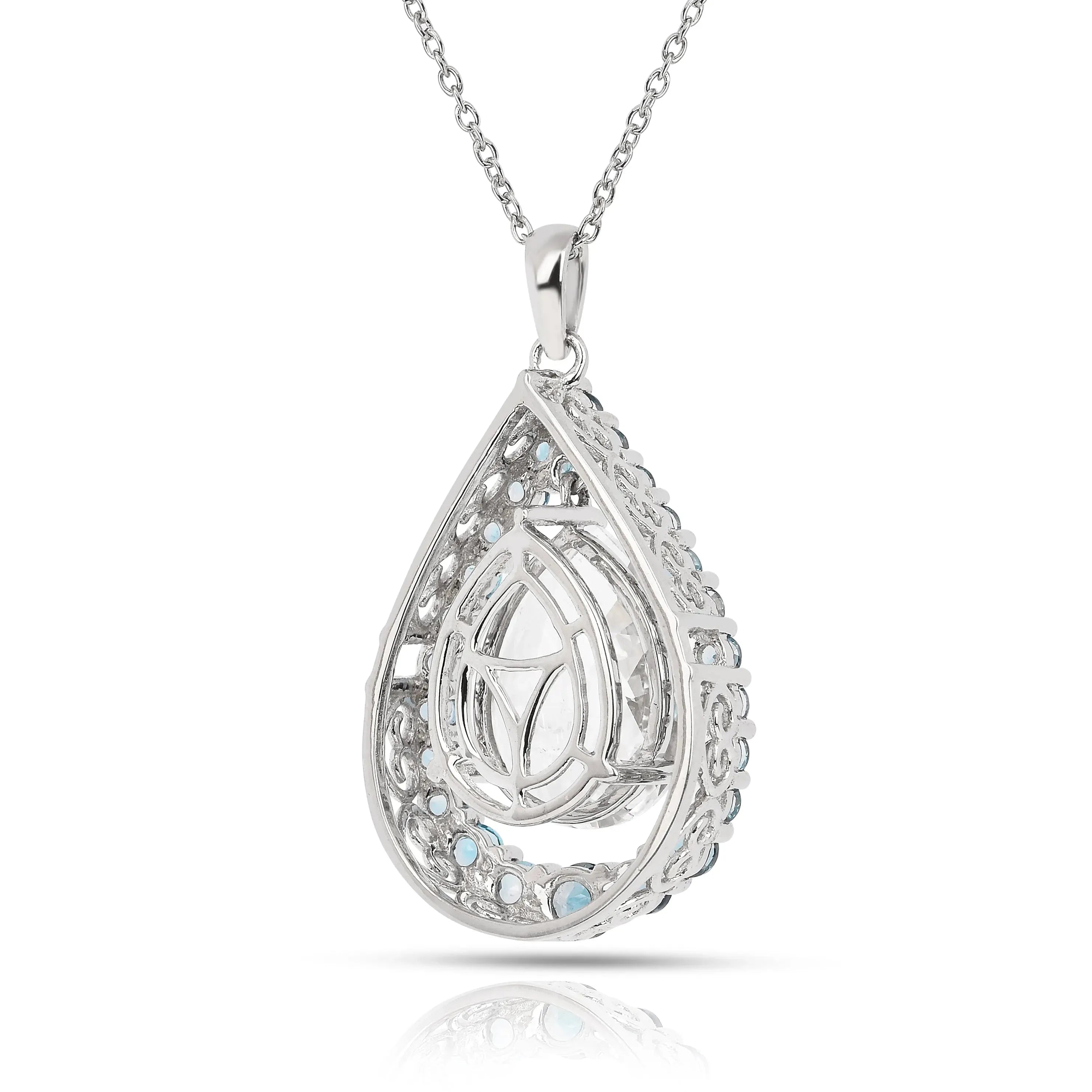 Natural White Topaz Teardrop Blue Topaz Necklace