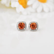Load image into Gallery viewer, Peach Sapphire Cushion Stud Earrings