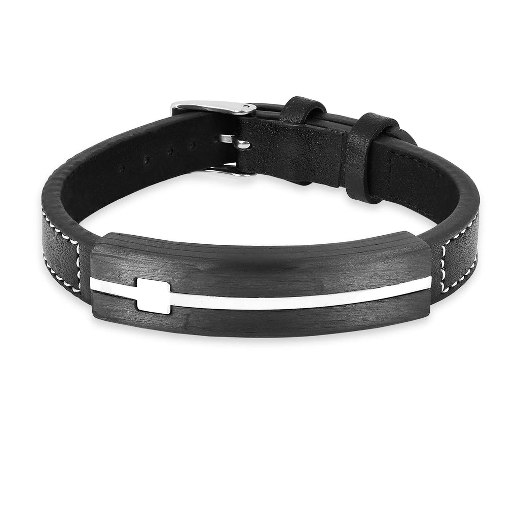 Minimalist Black Leather Mens Bracelet