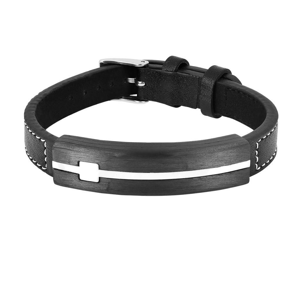 Minimalist Black Leather Mens Bracelet