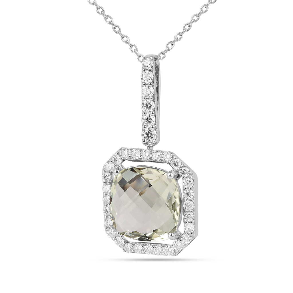 Natural Briolette Cut Green Amethyst Pendant Necklace