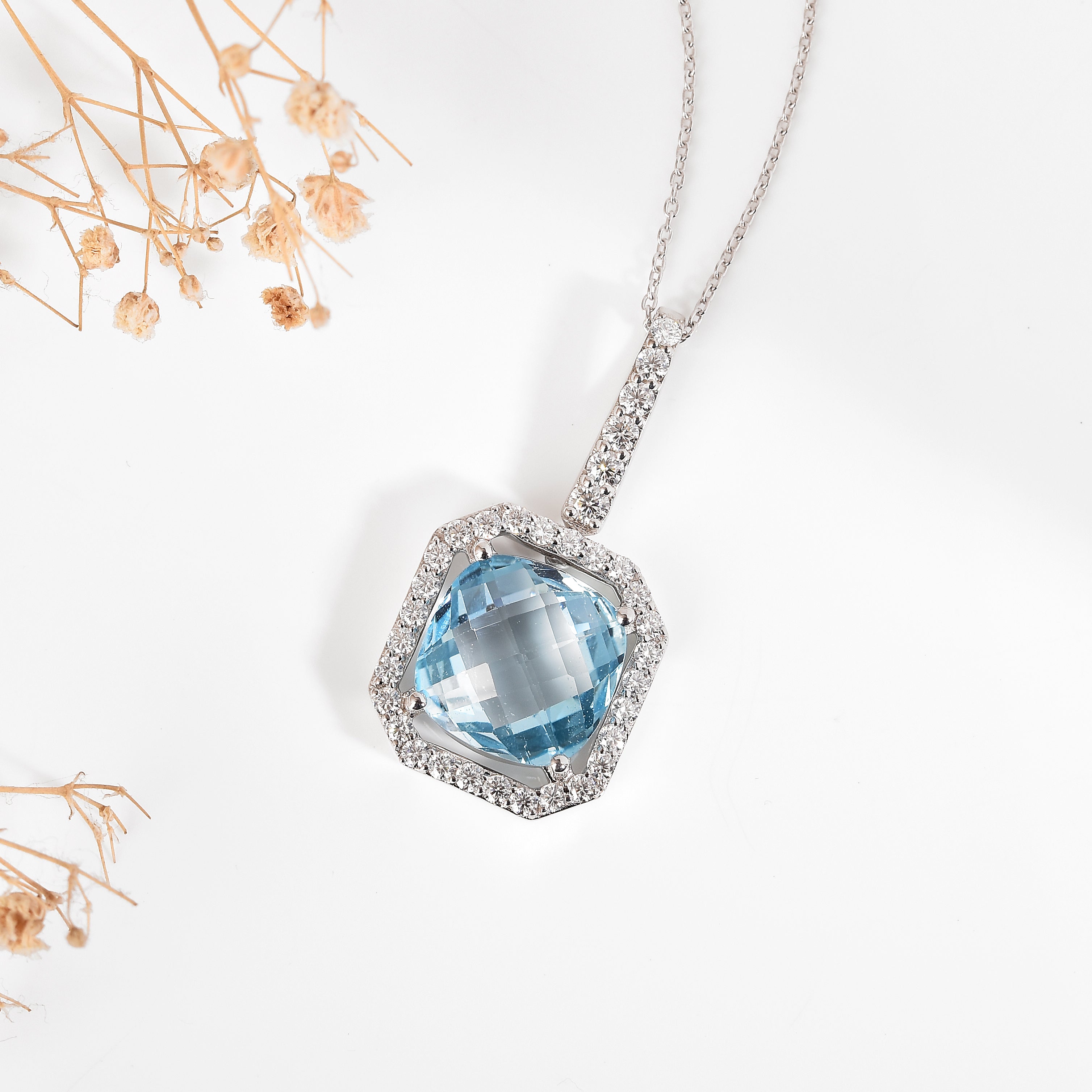 Natural Briolette Cut Sky Blue Topaz Pendant Necklace