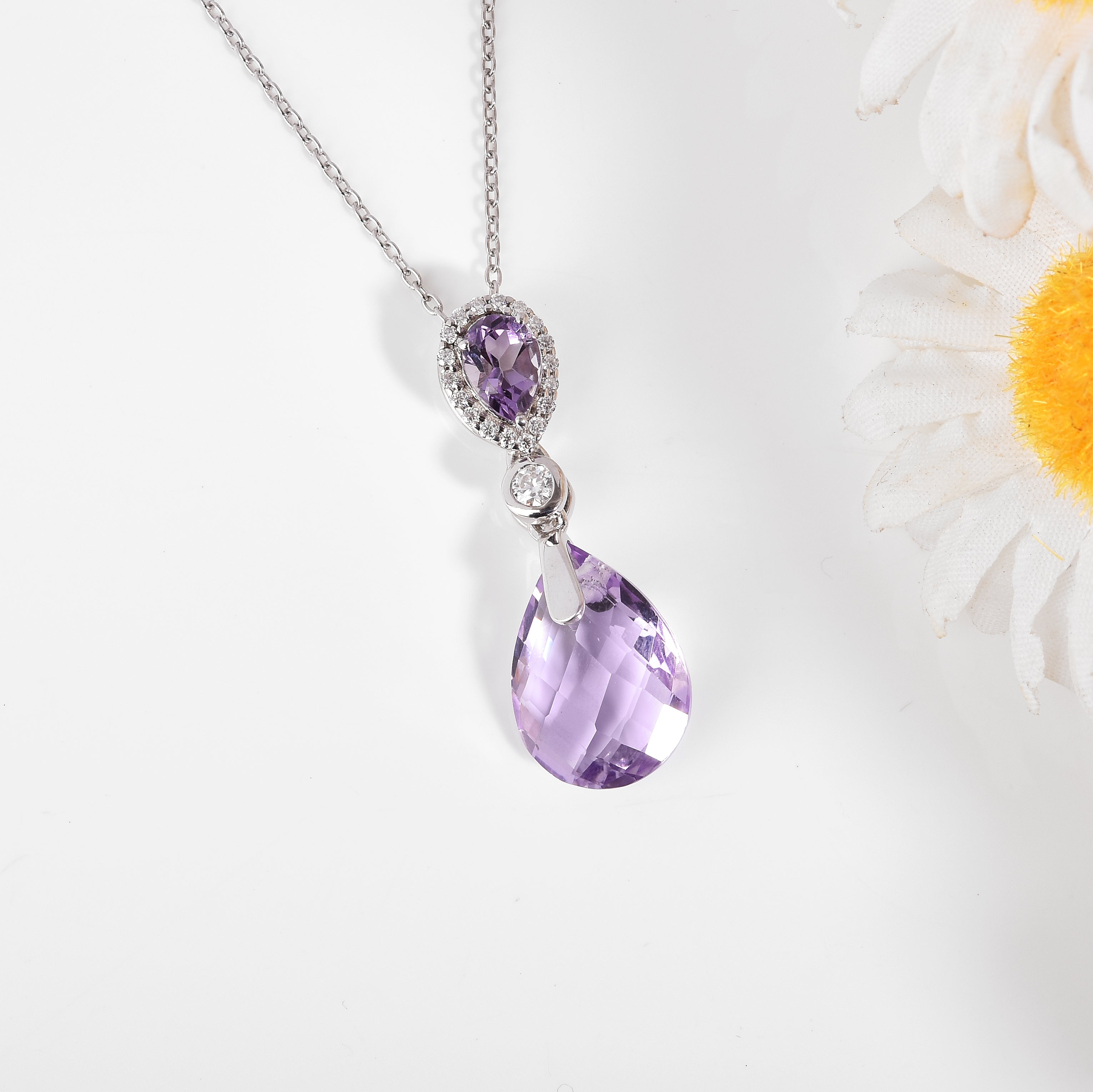 Natural Pink Amethyst Teardrop Necklace