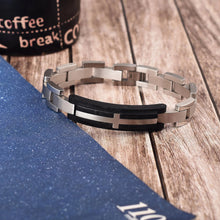 Load image into Gallery viewer, Mens Leather Cross Bracelet