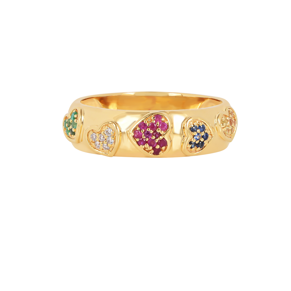 22k Gold Vermeil Diamond and Multi-Gemstone Heart Band Ring