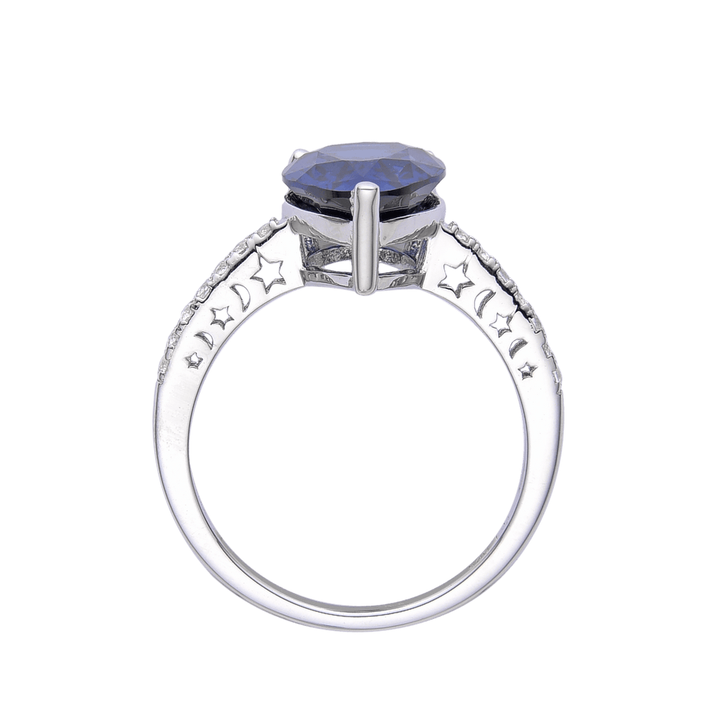 Blue Diamond Silver Engagement Ring Gift for Her- FineColorJewels