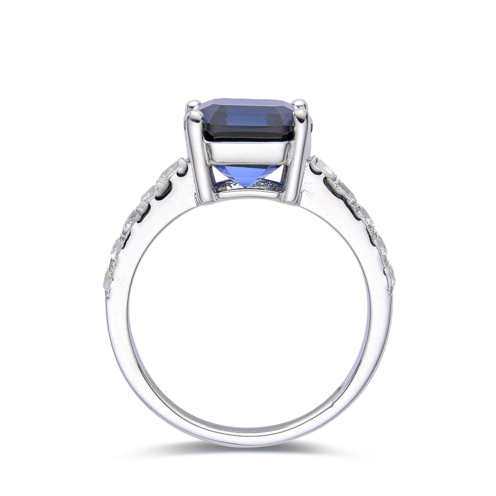 Created Blue Sapphire Engagement Ring Asscher Cut Blue Solitaire Ring Blue Cocktail Ring- FineColorJewels