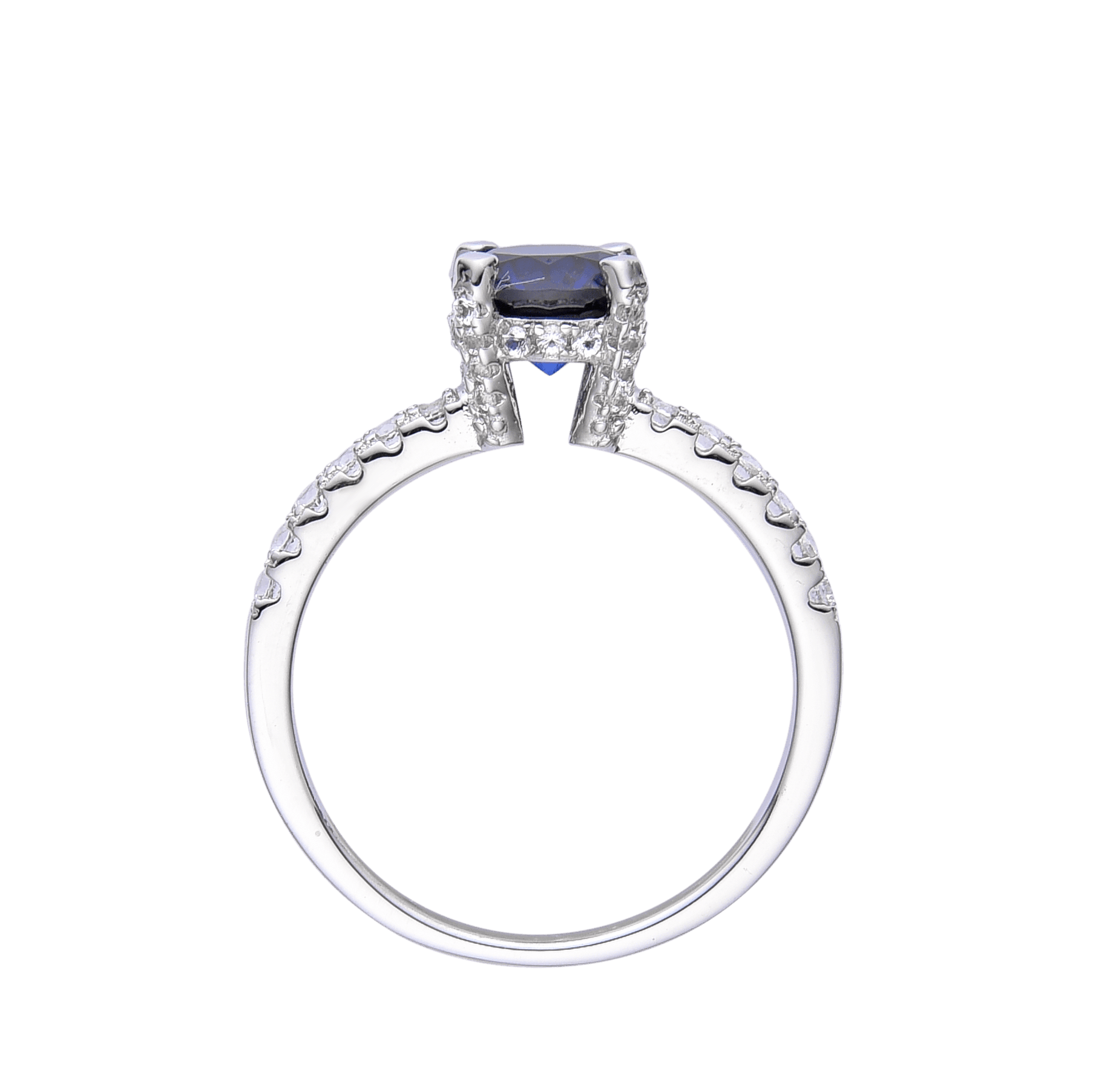 Created Blue Sapphire Ring Blue Solitare Engagement Ring September Birthday Gift Silver Ring for Her Blue Diamond Wedding Ring Gift For Her-September Birthstone White Rhodium-Plated 925 Sterling Silver - FineColorJewels
