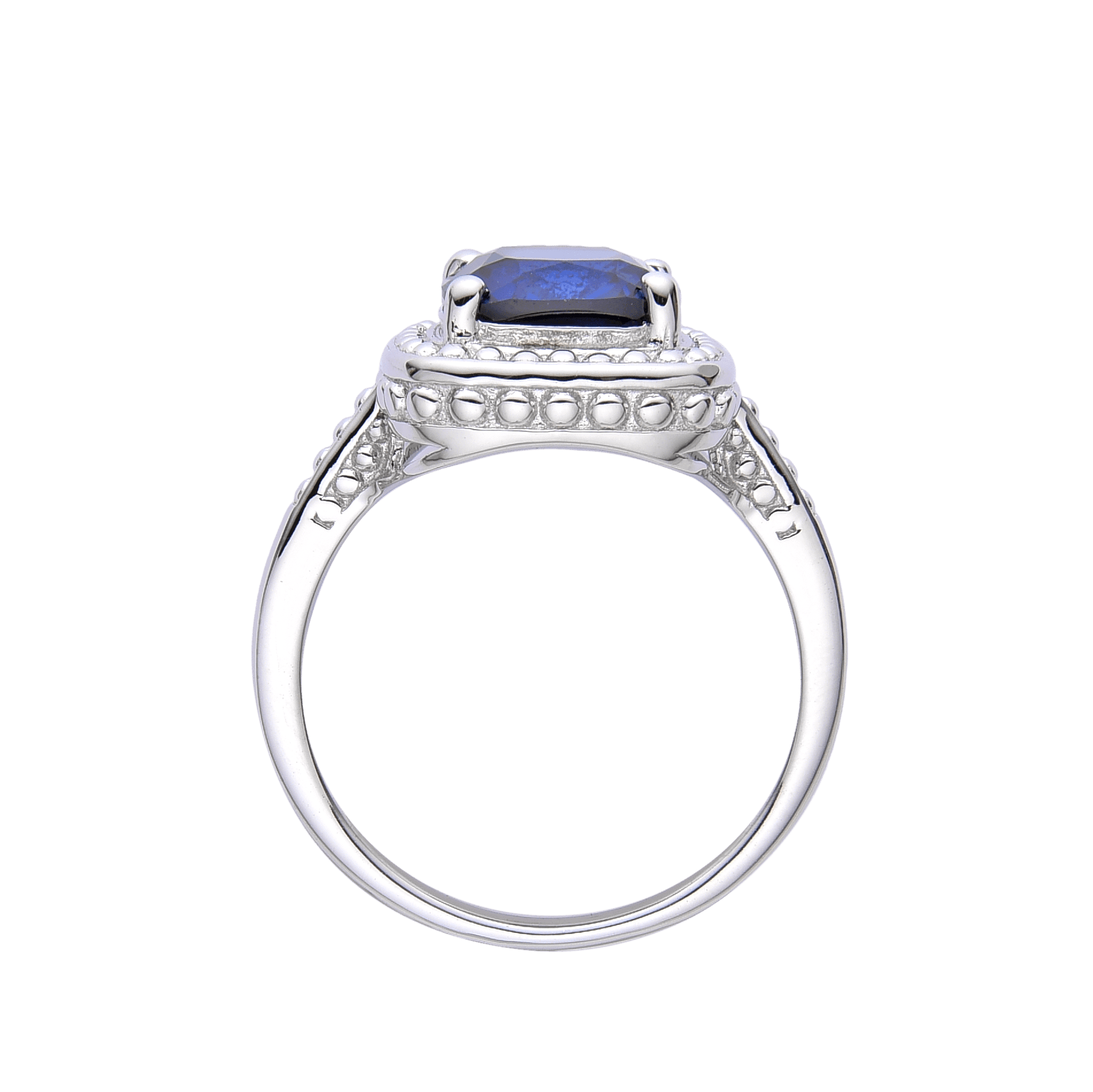 Lab Blue Diamond Ring Created Blue Sapphire Ring Cushion Cut Statement Ring September Birthstone Ring Gift- FineColorJewels