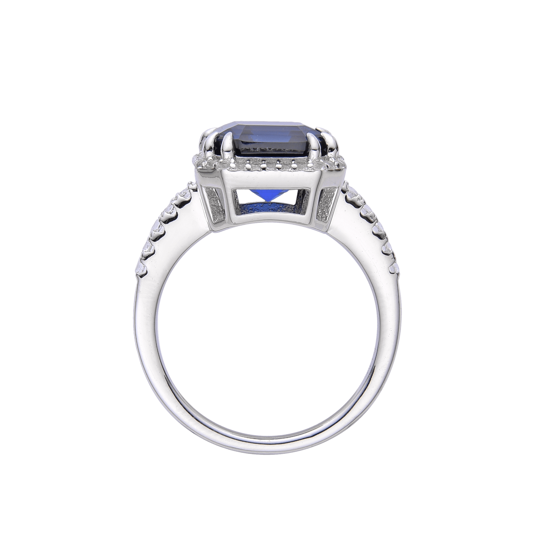 Blue Sapphire Ring for Women Created Blue Asscher Cut Halo White Topaz  Diamond Engagement Ring September Birthstone Gift - FineColorJewels