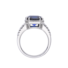 Load image into Gallery viewer, Blue Sapphire Ring for Women Created Blue Asscher Cut Halo White Topaz  Diamond Engagement Ring September Birthstone Gift - FineColorJewels