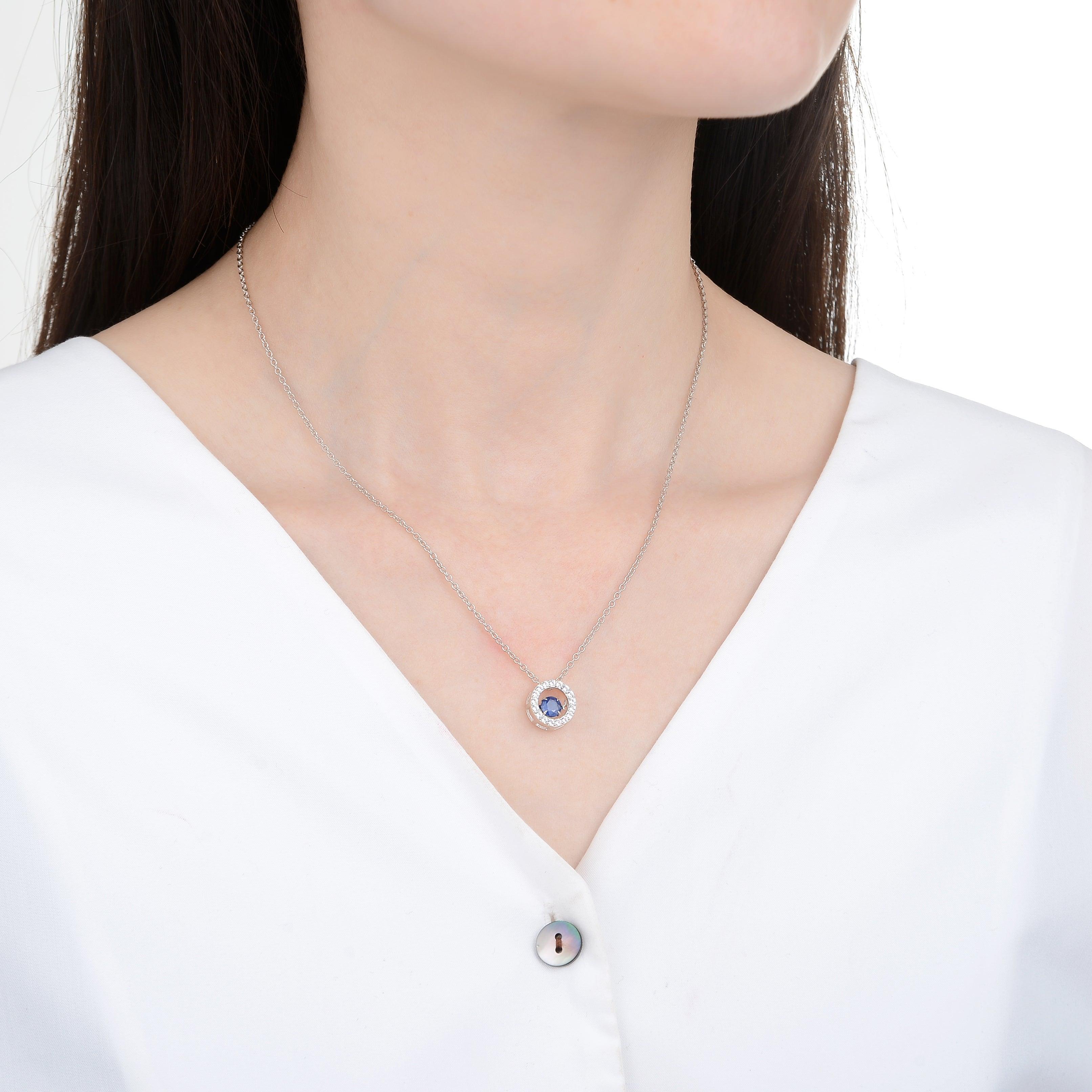 model showcasing Sapphire Dancing Necklace 925 Sterling Silver Necklace Beautiful Necklace for Her Gift for Women Sapphire Dancing Necklace - FineColorJewels