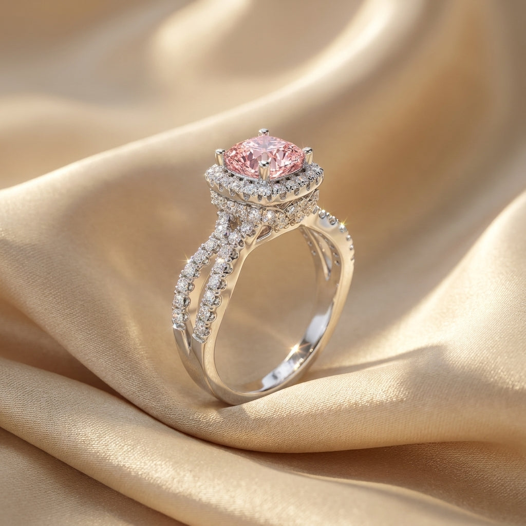 2Cttw Cushion Shaped Pink Lab Grown Diamond (F/VS) Engagement Ring in 14K Gold