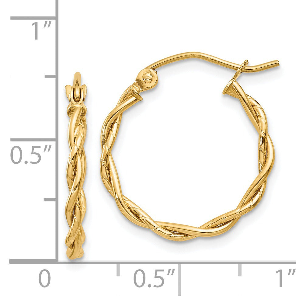 14k Yellow Gold Twisted Hoop Earrings
