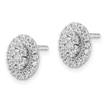 Load image into Gallery viewer, 14K White Gold Lab Diamond Halo Stud Earrings FineColorJewels 14k White Gold, 14K White Gold Lab Grown Diamond wedding gift, 14k white gold studs, Cluster Stud Earrings, cluster studs earrings, Dainty Diamond Earrings, Delicate Diamond Studs, diamond cluster earrings, dla-dm-discount-all-143240, dla-dm-discount-all-153807, oval stud, round diamond earrings, round diamond studs, round Flower Earrings, white gold earrings