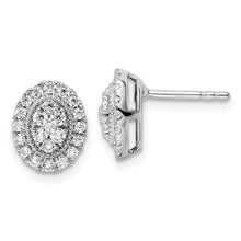 Load image into Gallery viewer, 14K White Gold Lab Diamond Halo Stud Earrings FineColorJewels 14k White Gold, 14K White Gold Lab Grown Diamond wedding gift, 14k white gold studs, Cluster Stud Earrings, cluster studs earrings, Dainty Diamond Earrings, Delicate Diamond Studs, diamond cluster earrings, dla-dm-discount-all-143240, dla-dm-discount-all-153807, oval stud, round diamond earrings, round diamond studs, round Flower Earrings, white gold earrings