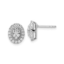 Load image into Gallery viewer, 14K White Gold Lab Diamond Halo Stud Earrings FineColorJewels 14k White Gold, 14K White Gold Lab Grown Diamond wedding gift, 14k white gold studs, Cluster Stud Earrings, cluster studs earrings, Dainty Diamond Earrings, Delicate Diamond Studs, diamond cluster earrings, dla-dm-discount-all-143240, dla-dm-discount-all-153807, oval stud, round diamond earrings, round diamond studs, round Flower Earrings, white gold earrings