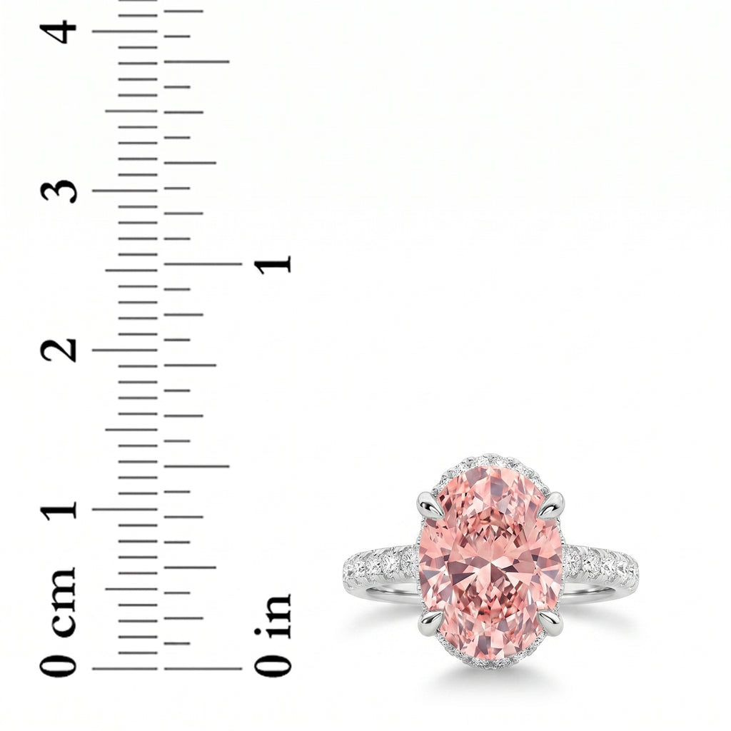 2Cttw Oval Shaped Pink Lab Grown Diamond (F/VS) Halo Accented Engagement Ring in 14K Gold