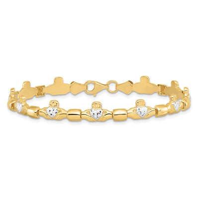 14K Gold Diamond-cut Claddagh Link Bracelet Fine Color Jewels claddagh bangle, claddagh bracelet, claddagh bracelet gold, claddagh christening bracelets, irish claddagh bracelet, QG
