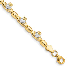Load image into Gallery viewer, 14K Gold Diamond-cut Claddagh Link Bracelet Fine Color Jewels claddagh bangle, claddagh bracelet, claddagh bracelet gold, claddagh christening bracelets, irish claddagh bracelet, QG