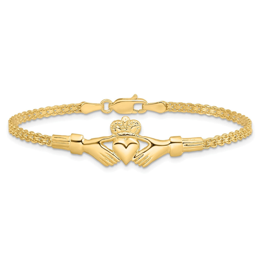 14K Gold Claddagh and Bismark Chain Bracelet Fine Color Jewels claddagh bangle, claddagh bracelet, claddagh bracelet gold, claddagh christening bracelets, irish claddagh bracelet, QG