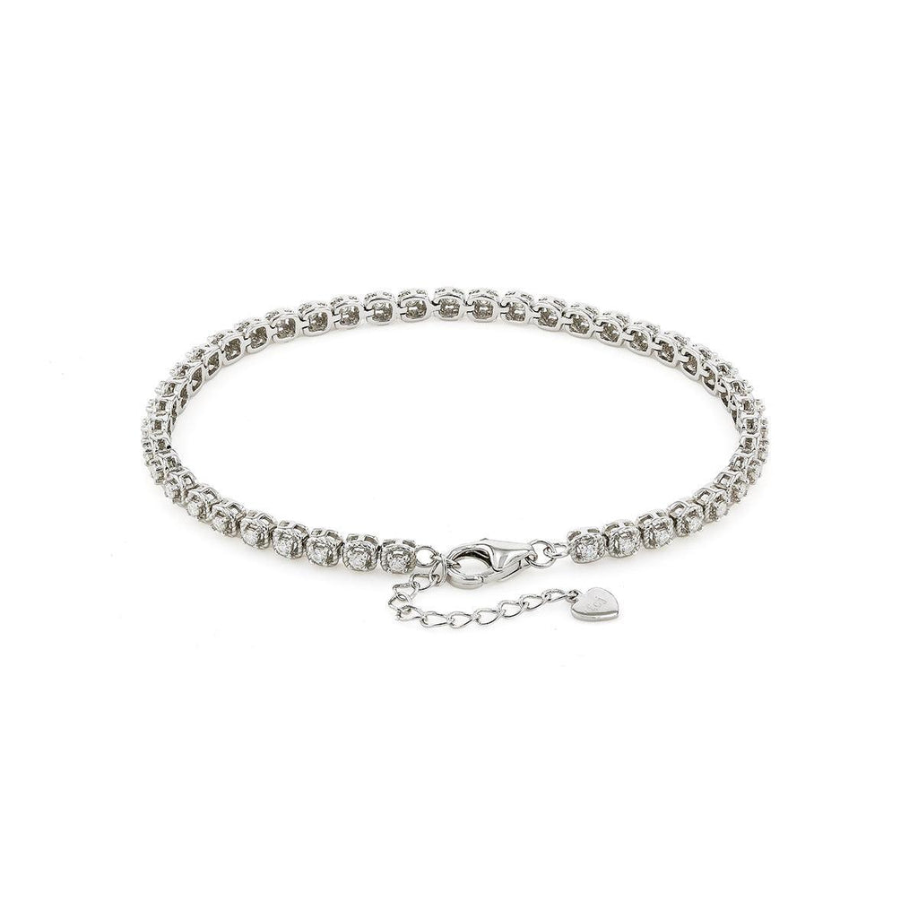 Halo Style Moissanite Bracelet ,Tennis Moissanite Bracelet White Rhodium Plated Sterling Silver Adjustable Chain White Jewlery For Teen - FineColorJewels