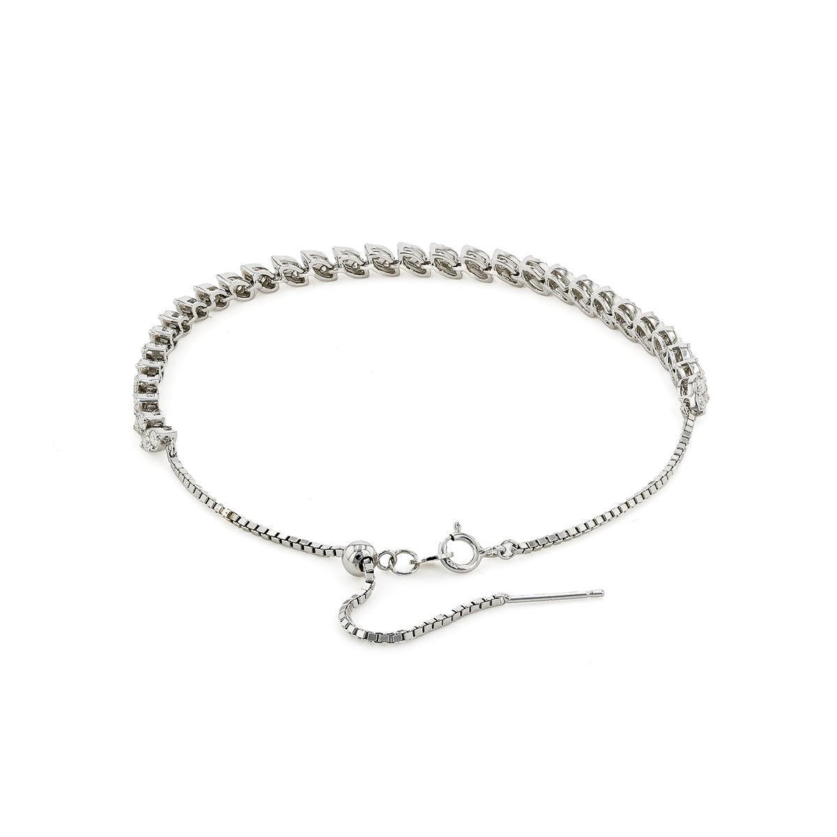 Round Moissanite Bracelet Rhodium Plated Sterling Silver Bracelet Marquise Style Bracelet Valentines Day Gifts For Wife FineColorJewels