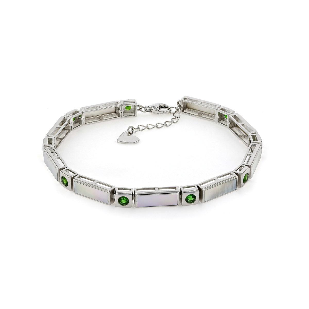Natural Mother Of Pearl & Chrome Diopside Bracelet - FineColorJewels